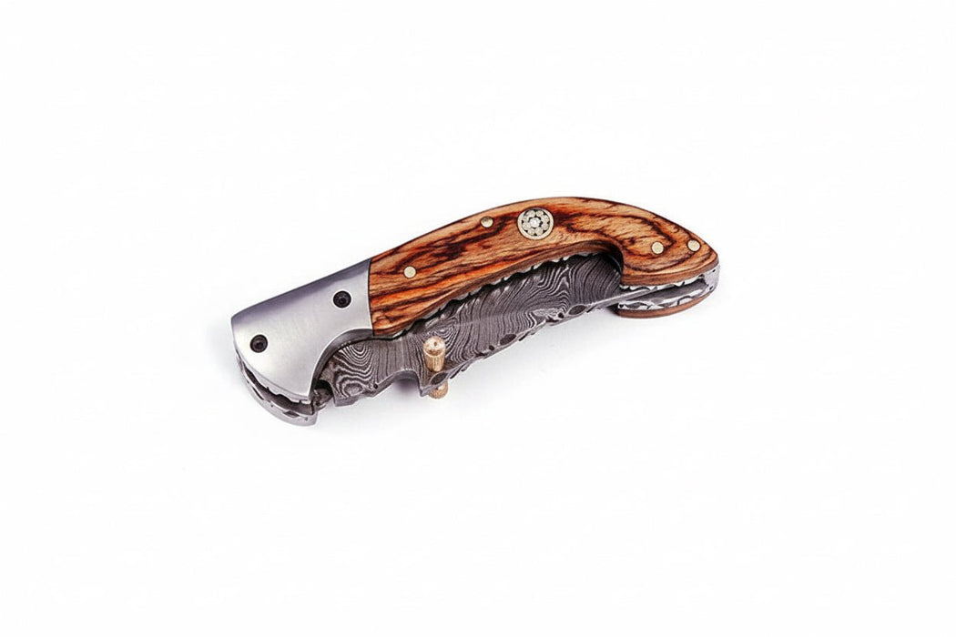 Handmade Damascus Steel Folding Knife with Exotic Wood Handle | Custom Pocket Knife | JW SteelCrafts