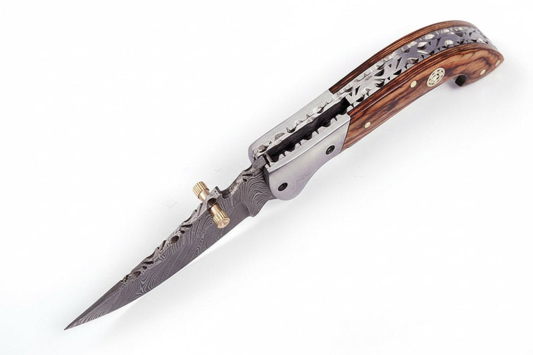 Handmade Damascus Steel Folding Knife with Exotic Wood Handle | Custom Pocket Knife | JW SteelCrafts