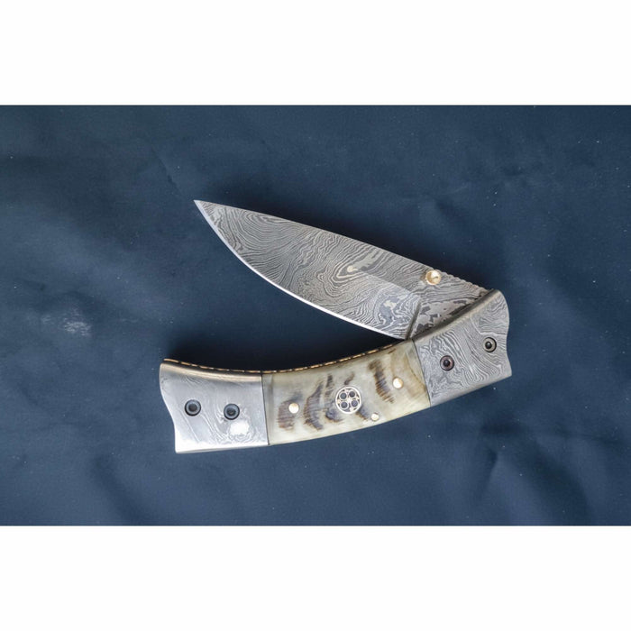 Handmade Damascus Steel Folding Knife with Natural Bone Handle – Custom Pocket Knife