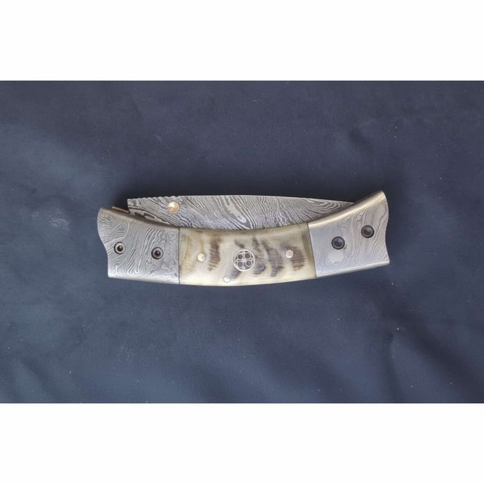 Handmade Damascus Steel Folding Knife with Natural Bone Handle – Custom Pocket Knife