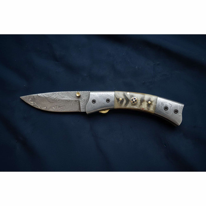 Handmade Damascus Steel Folding Knife with Natural Bone Handle – Custom Pocket Knife