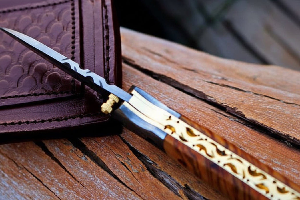 Handmade Damascus Steel Folding Knife with Olive Wood Handle – Pocket Knife for Everyday Carry & Gift