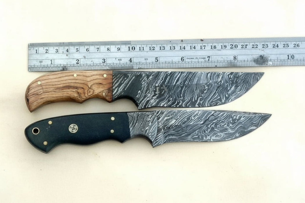Handmade Damascus Steel Hunting Skinner Knife Lot of 2/ Fixed Blades knives with Leather Sheaths