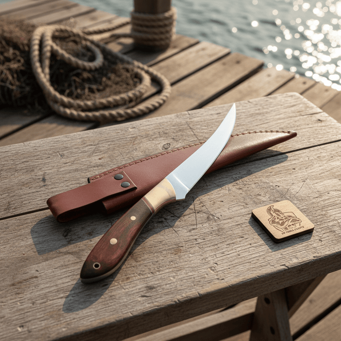 Handmade Full Tang Fillet Knife, 11 inch, Curved Blade, Rosewood Handle