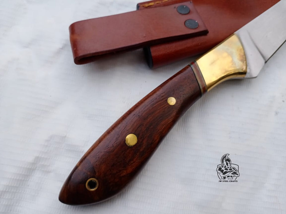 Handmade Full Tang Fillet Knife, 11 inch, Curved Blade, Rosewood Handle