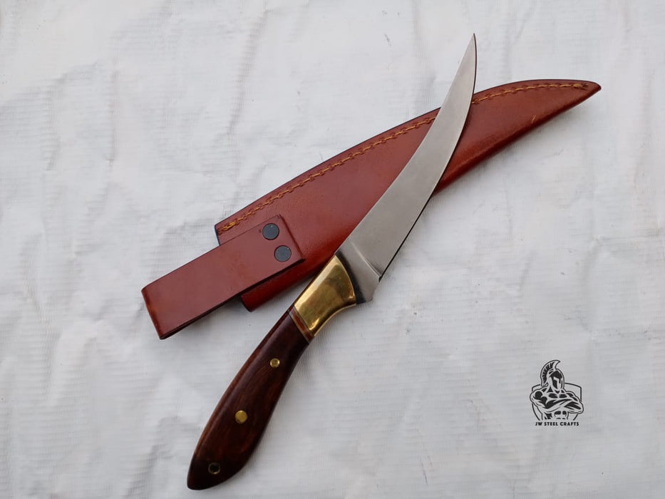 Handmade Full Tang Fillet Knife, 11 inch, Curved Blade, Rosewood Handle