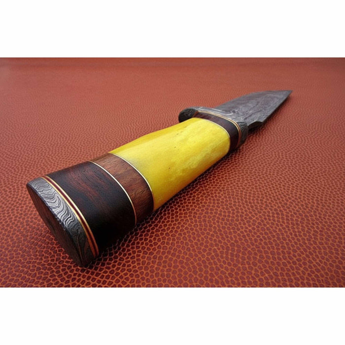 Handmade Hunter Clip Point Bowie Knife Damascus Steel Yellow Handle JW SteelCrafts
