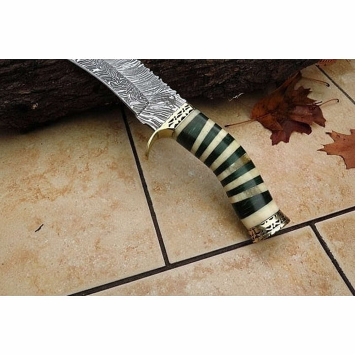 Handmade Clip Point Bowie Knife with Fire Pattern Damascus Steel