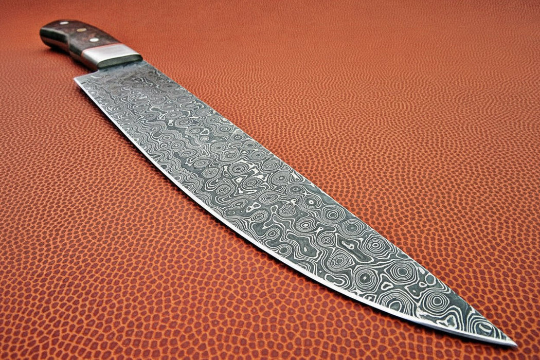 Handmade Raindrop Damascus Chef Knife 9 Inch Blade, Full Tang Forged Kitchen Knife with Stabilized Wood Handle, Professional Meat Cutting and Cooking Knife JW SteelCrafts