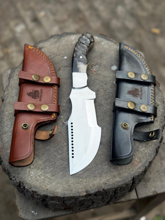 Handmade Carbon Steel Tracker Knife – Ram Horn or Wendi Wood Handle | Heavy Duty Hunting & Camping Knife | JW SteelCrafts