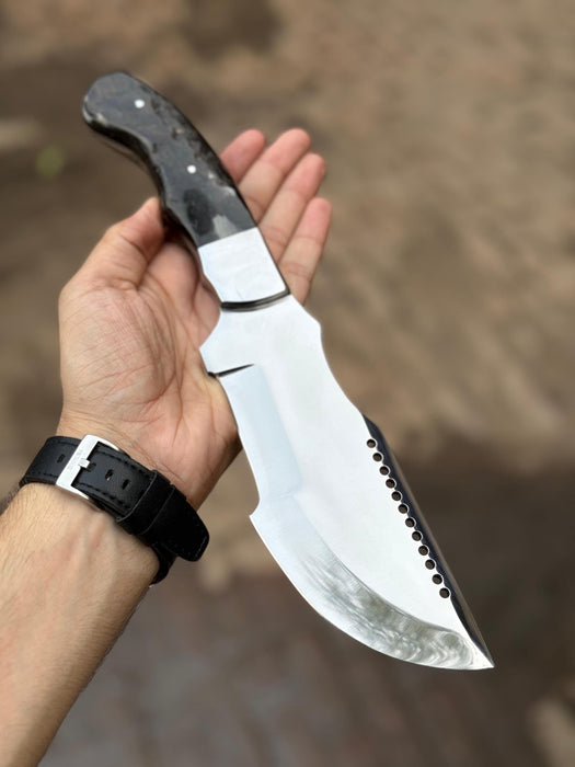Handmade Carbon Steel Tracker Knife – Ram Horn or Wendi Wood Handle | Heavy Duty Hunting & Camping Knife | JW SteelCrafts