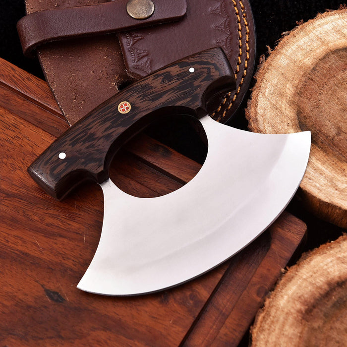Handmade Stainless Steel Ulu Knife – Wenge Wood Handle | 5.5” Blade | Mosaic Pin | JW SteelCrafts