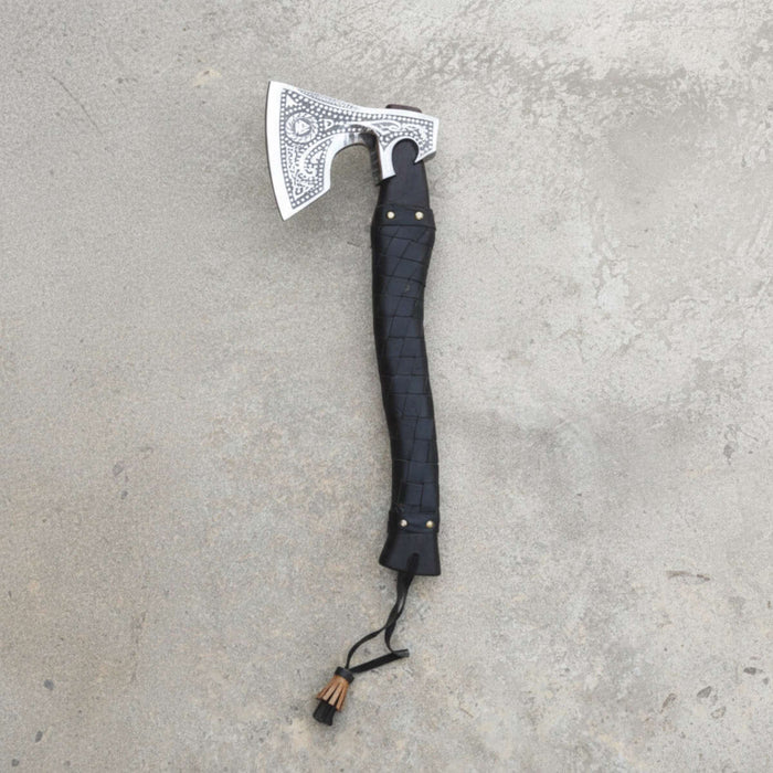 Handmade Viking Axe with High Carbon Steel Blade, Custom Engraving and Leather Sheath