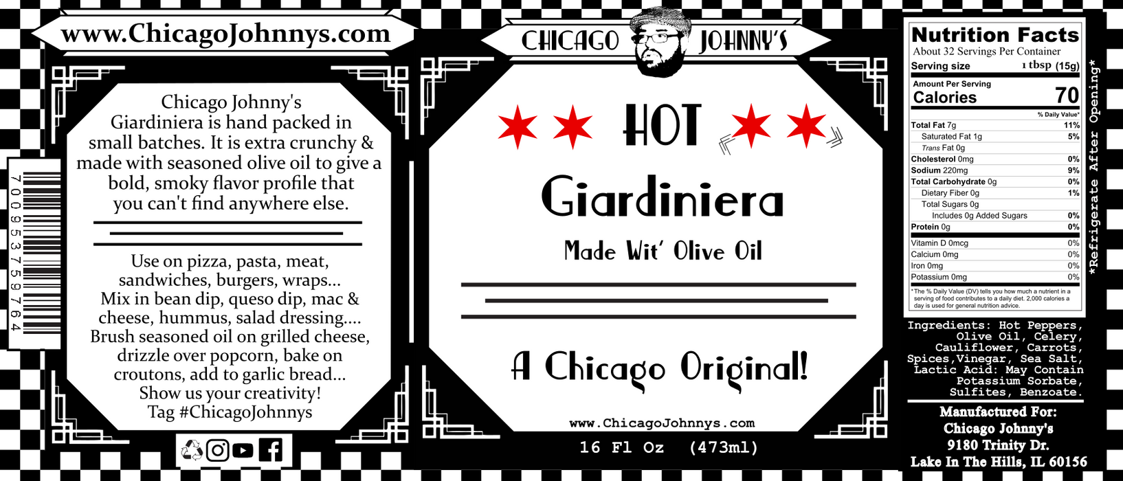 Chicago Johnnys Hot Giardiniera With Olive Oil | Chicagos Best Giardiniera