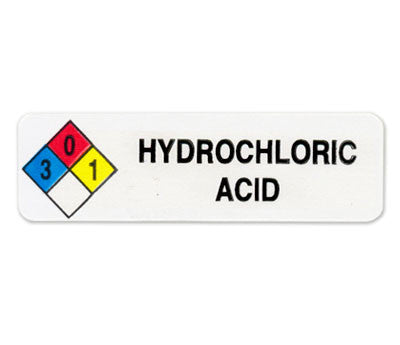 "Hydrochloric Acid" HMIG Safety Labels, 0.75" x 2.5", 250/ROLL