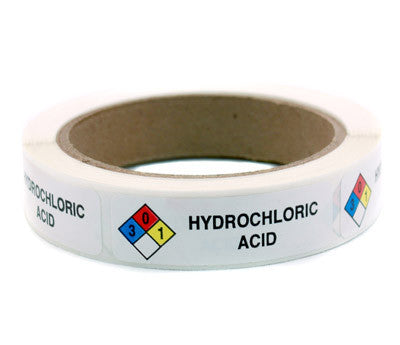 "Hydrochloric Acid" HMIG Safety Labels, 0.75" x 2.5", 250/ROLL
