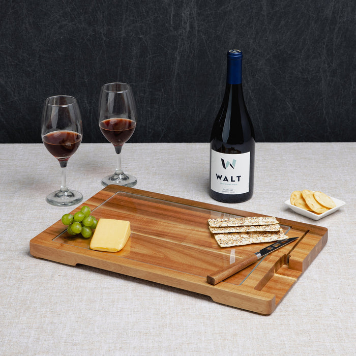 Ventana - Tempered Glass and Acacia Cheese Board and Knife Set