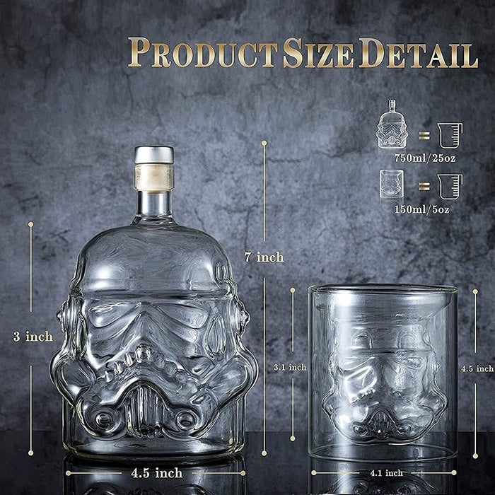 Transparent Creative Whiskey Decanter Set Bottle with 2 Wine Glasses 150ml for liquor, Bourbon, Scotch, Vodka, Father's Day Gift for Men Women