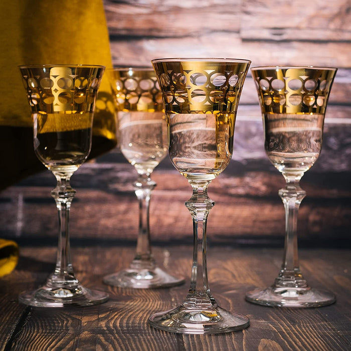 Crystal Gold Italian Design Red Wine Glasses Double-Row Gold -Set of 4 Wine Glasses
