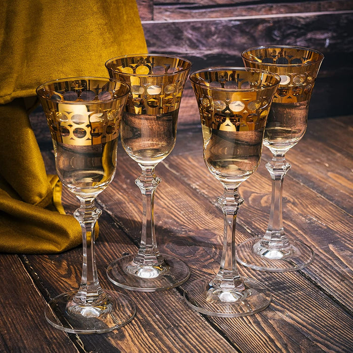Crystal Gold Italian Design Red Wine Glasses Double-Row Gold -Set of 4 Wine Glasses