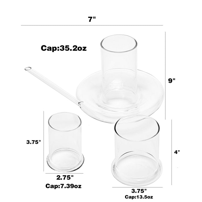 Genie Lamp Stackable Water Carafe & Glasses Set - The Wine Savant 1000 ML Glass Pitcher with 2 7oz Glasses 7" For Water, Juice, Cocktail