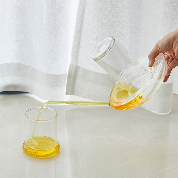 Genie Lamp Stackable Water Carafe & Glasses Set - The Wine Savant 1000 ML Glass Pitcher with 2 7oz Glasses 7" For Water, Juice, Cocktail