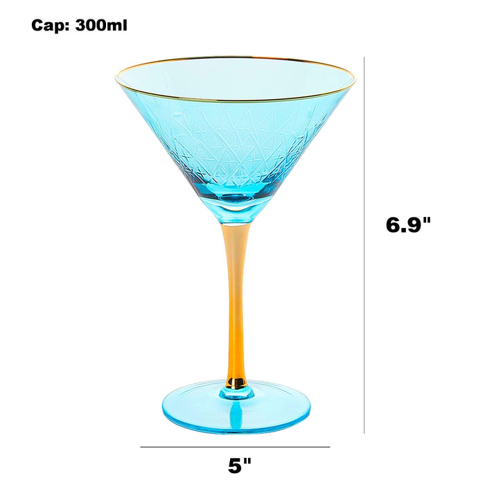 Crystal Gold Rimmed Champagne, Martini, Cocktails Glasses - Set of 4