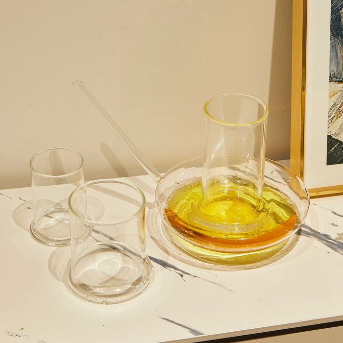 Genie Lamp Stackable Water Carafe & Glasses Set - The Wine Savant 1000 ML Glass Pitcher with 2 7oz Glasses 7" For Water, Juice, Cocktail