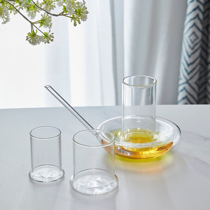 Genie Lamp Stackable Water Carafe & Glasses Set - The Wine Savant 1000 ML Glass Pitcher with 2 7oz Glasses 7" For Water, Juice, Cocktail