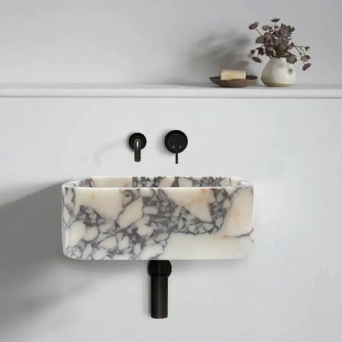 Calacatta Viola Marble Rectangular Wall-mount Bathroom Sink (W)12" (W)18" (H)7"