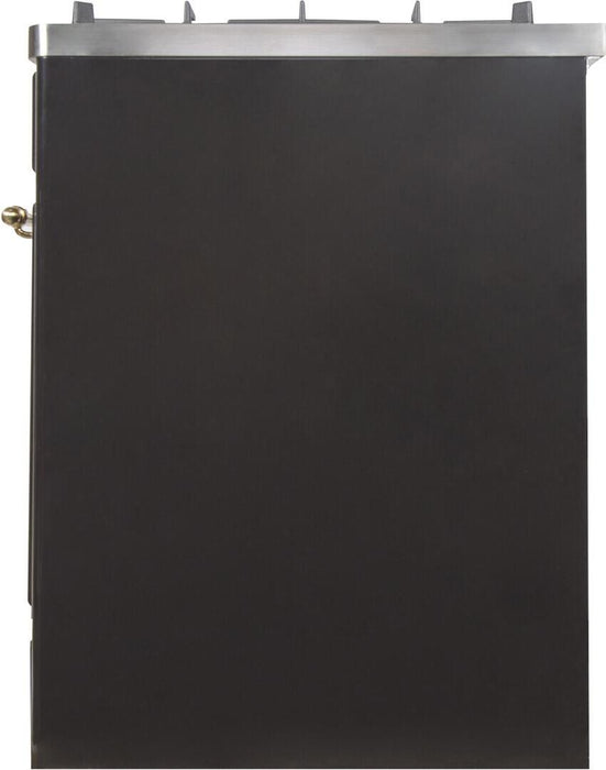 ILVE 30" Majestic II Dual Fuel Range 5 Burners, Oven - Brass Trim, Glossy Black UM30DNE3BKG