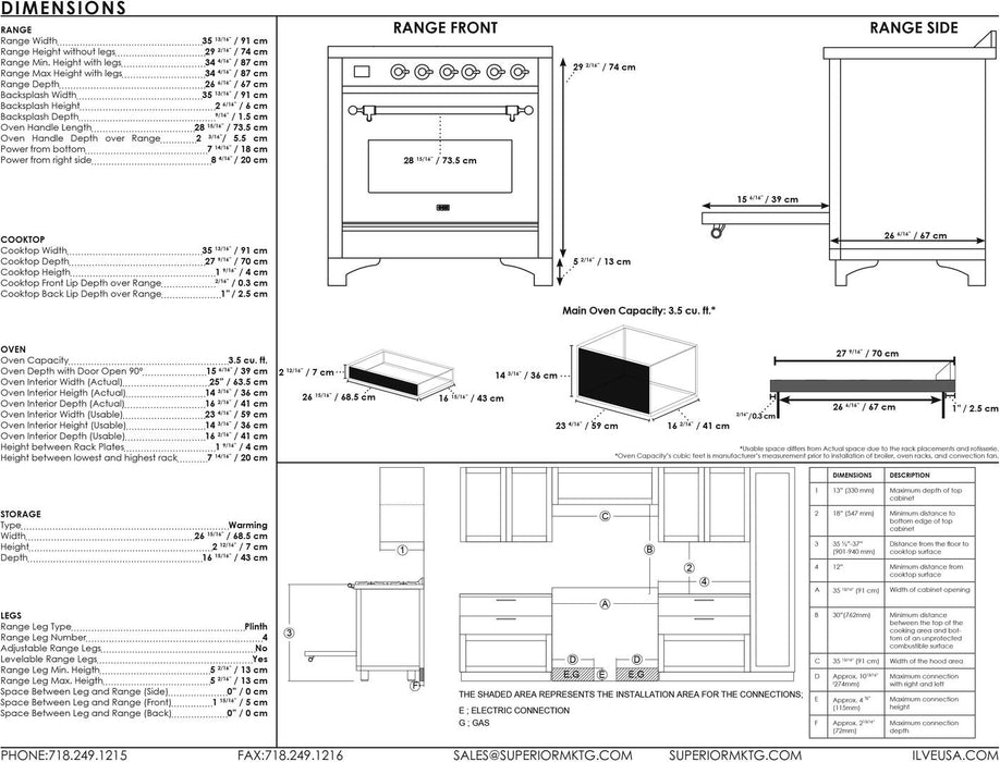 ILVE 36"Majestic II Series Electric Single Windowed Oven Range, Blue Grey, Chrome Trim UMI09NS3BGC
