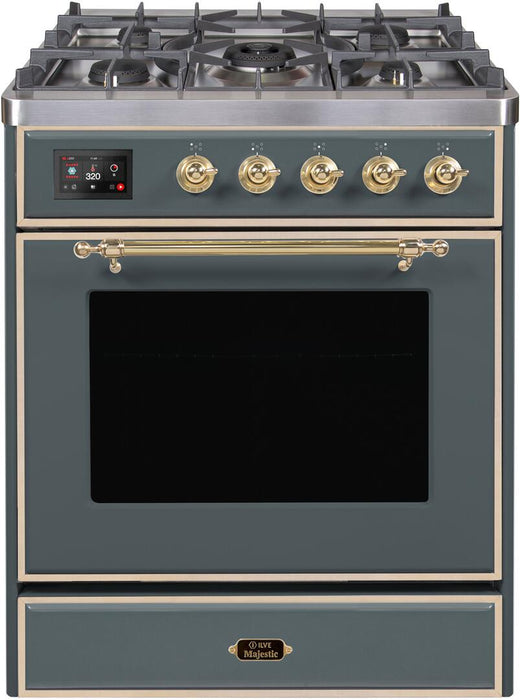 ILVE Majestic II 30" Dual Fuel, Liquid Propane, Freestanding Range, Blue Grey, Brass Trim UM30DNE3BGGLP