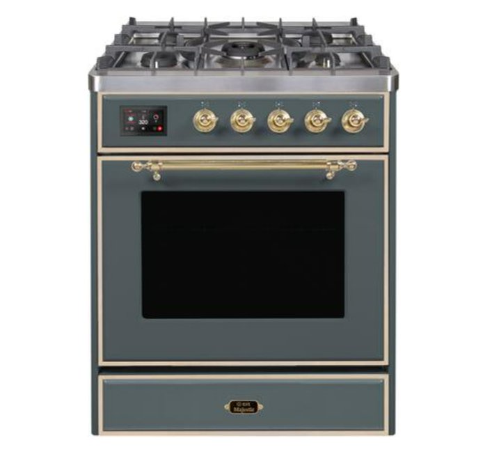 ILVE Majestic II 30" Dual Fuel, Liquid Propane, Freestanding Range, Blue Grey, Brass Trim UM30DNE3BGGLP