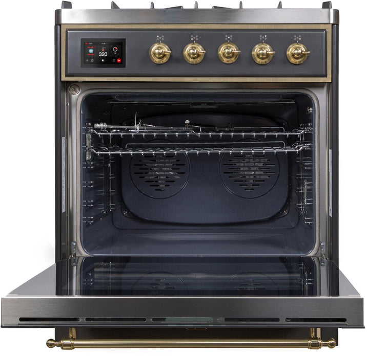 ILVE Majestic II 30" Dual Fuel Range Matte Graphite Brass Trim UM30DNE3MGG