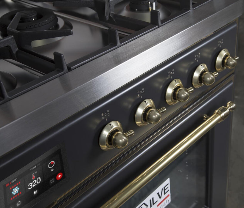 ILVE Majestic II 30" Dual Fuel Range Matte Graphite Brass Trim UM30DNE3MGG