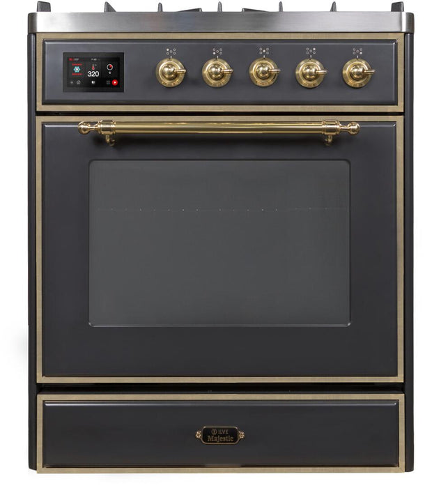 ILVE Majestic II 30" Dual Fuel Range Matte Graphite Brass Trim UM30DNE3MGG