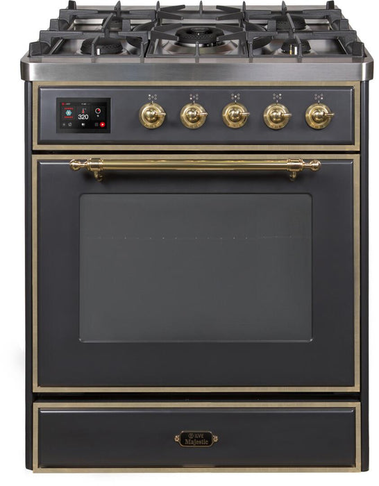 ILVE Majestic II 30" Dual Fuel Range Matte Graphite Brass Trim UM30DNE3MGG