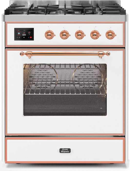 ILVE Majestic II 30" Dual Fuel, Natural Gas, Freestanding Range, White, Copper Trim UM30DNE3WHP