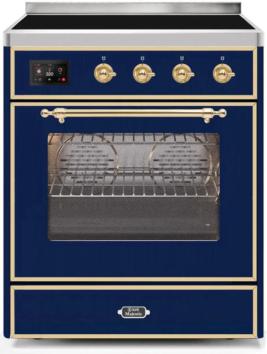 ILVE Majestic II 30"Electric Range in Blue, Brass Trim, UMI30NE3MBG