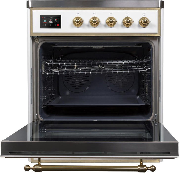ILVE Majestic II 30"Electric Range White, Brass Trim, UMI30NE3WHG
