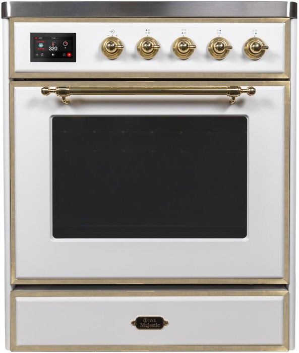 ILVE Majestic II 30"Electric Range White, Brass Trim, UMI30NE3WHG