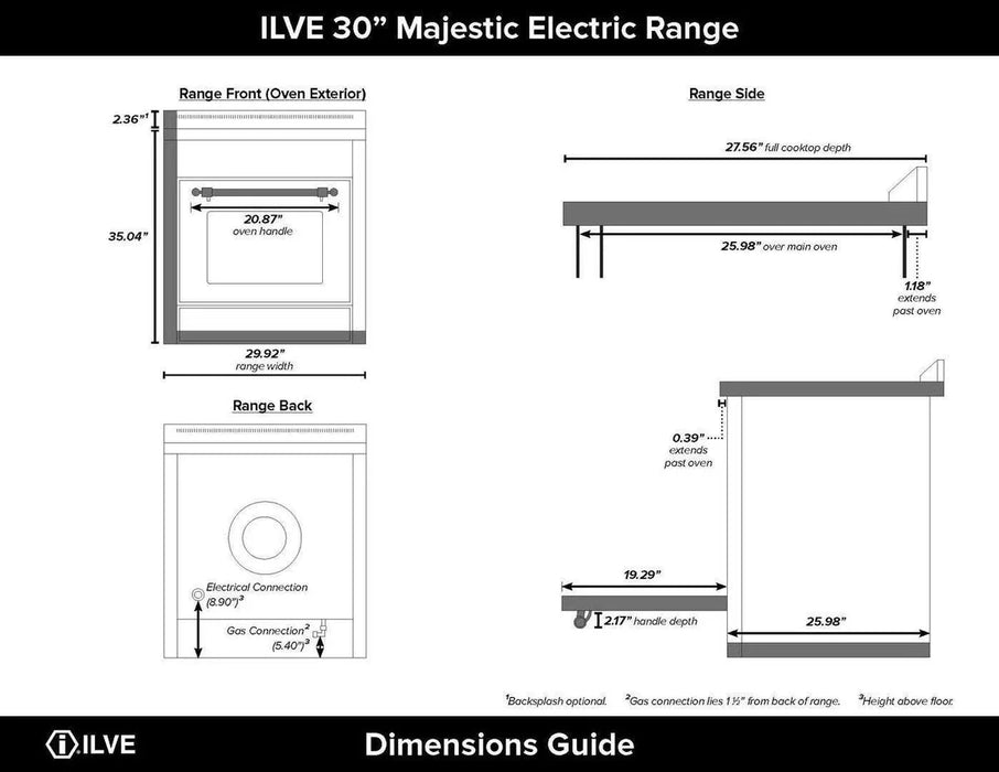 ILVE Majestic II 30"Electric Range White w/Bronze Trim UMI30NE3WHB