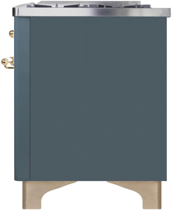 ILVE Majestic II 36" Dual Fuel, Natural Gas, Freestanding Range, Blue Grey, Brass Trim UM09FDNS3BGG