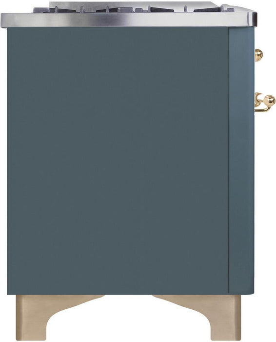 ILVE Majestic II 36" Dual Fuel, Natural Gas, Freestanding Range, Blue Grey, Brass Trim UM09FDNS3BGG