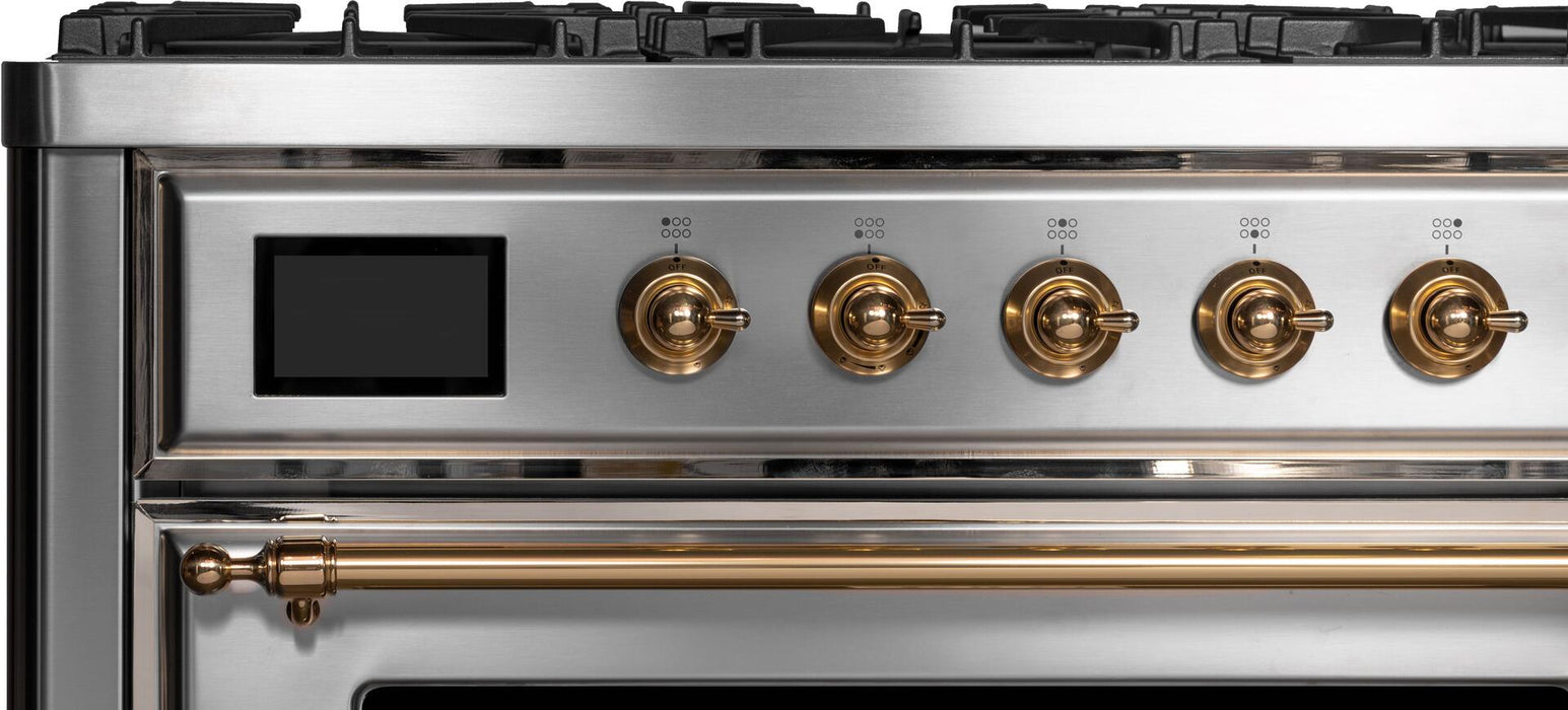 ILVE Majestic II 36" Dual Fuel, Natural Gas, Freestanding Range, Stainless Steel, Brass Trim UM096DNS3SSG