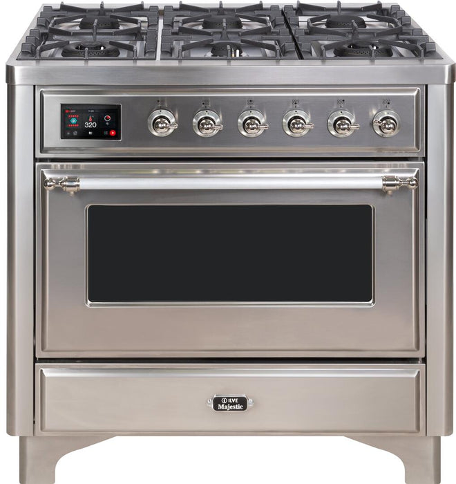 ILVE Majestic II 36" Dual Fuel, Natural Gas, Freestanding Range, Stainless Steel, Chrome Trim UM096DNS3SSC