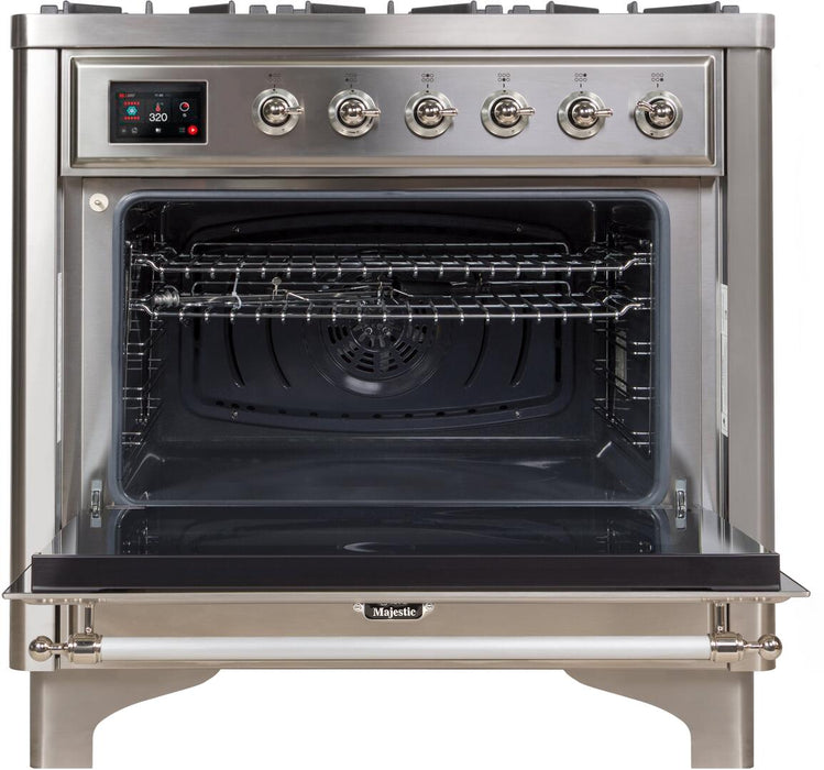 ILVE Majestic II 36" Dual Fuel, Natural Gas, Freestanding Range, Stainless Steel, Chrome Trim UM096DNS3SSC
