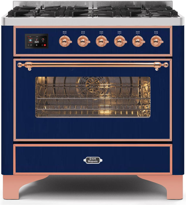 ILVE Majestic II 36" Dual Fuel Range, Blue-Copper Trim UM096DNS3MBP