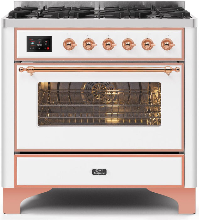 ILVE Majestic II 36" Dual Fuel Range, White-Copper Trim UM096DNS3WHP